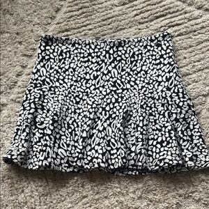 Guess Black and White Animal Print Mini Skirt with Ruffle Bottom